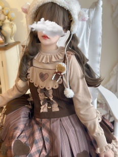 Lolita甜美可爱少女保暖长袖 低领包芯纱毛衣秋冬内搭花边打底衫