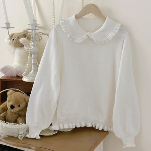 娃娃领包芯纱毛衣打底衫Lolita甜美少女感荷叶领内搭秋冬可爱新款