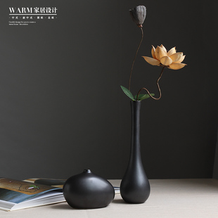 饰禅意干花花束客厅中式 插花复古 陶瓷摆件古典中国风小花瓶桌面装