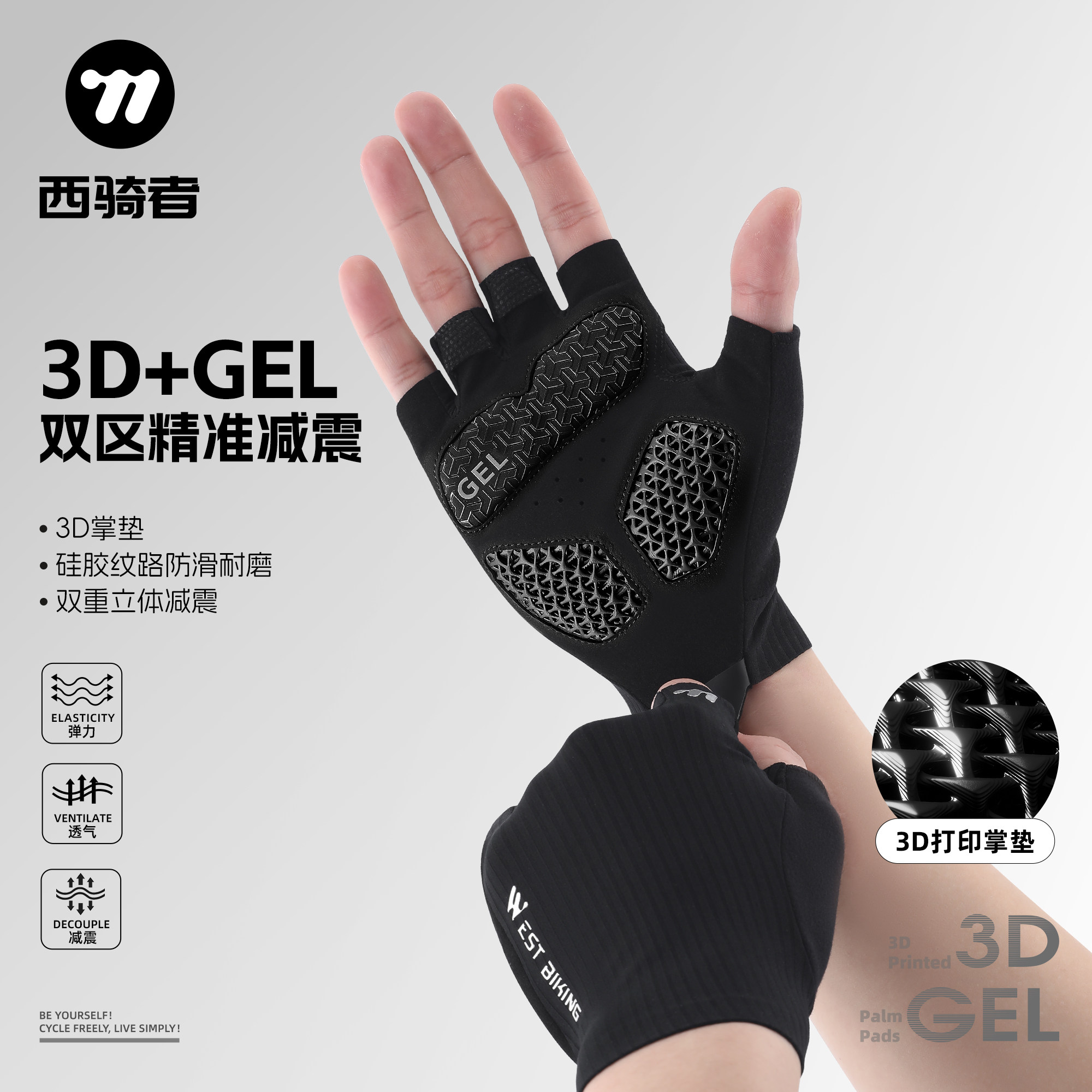 西骑者骑行半指手套3D打印掌垫