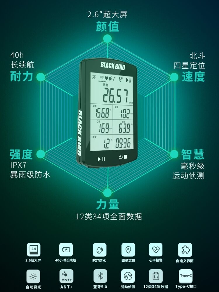 黑鸟码表bb20无线GPS智能防水测速里程表自行车迈速表骑行配件