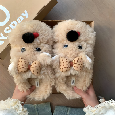 可爱的泰迪毛绒拖鞋耶！很难不爱