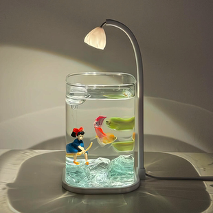 桌面迷你鱼缸小型客厅2026新款造景摆件玻璃缸观赏斗鱼创意摆件