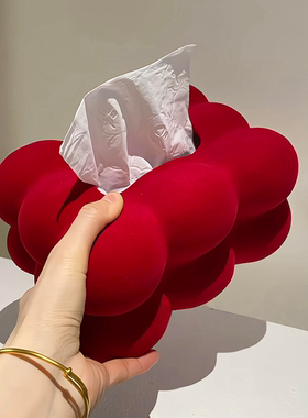 复古红立体纸巾盒客厅高档轻奢陶瓷抽纸盒台面新年红色装饰高级感