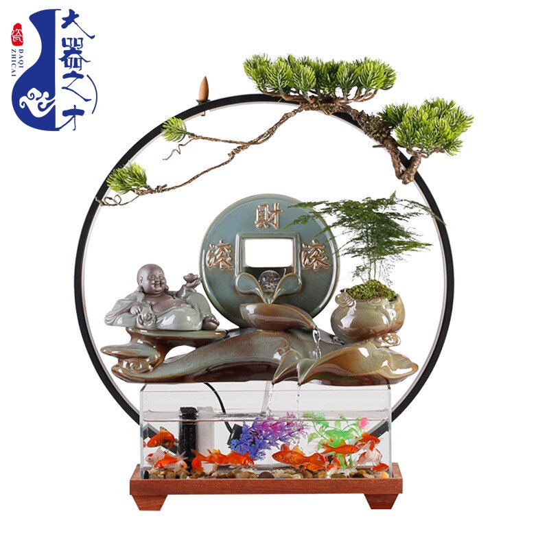 大师艺术高端新中式流水摆件循环水喷泉景观鱼缸客厅招财办公室