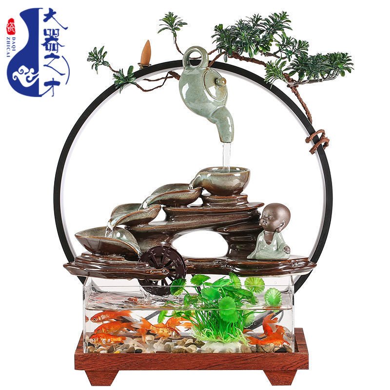 大师艺术高端新中式流水器鱼缸景观摆件装饰客厅开业礼品