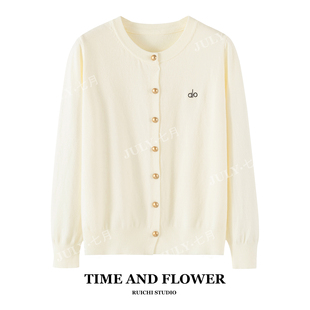 毛衣开衫 圆领字母刺绣设计感金属扣纯色长袖 外套女 新款 2025秋季