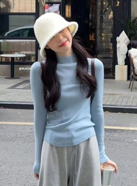 2025秋季新款韩系慵懒圆领纯色净版高级百搭显瘦针织套头衫上衣女