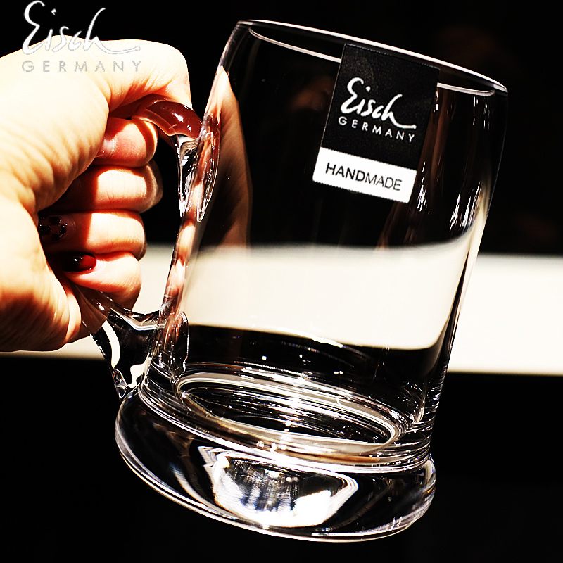 德国Eisch进口水晶玻璃黑啤杯大容量轻奢带把扎啤家用精酿啤酒杯