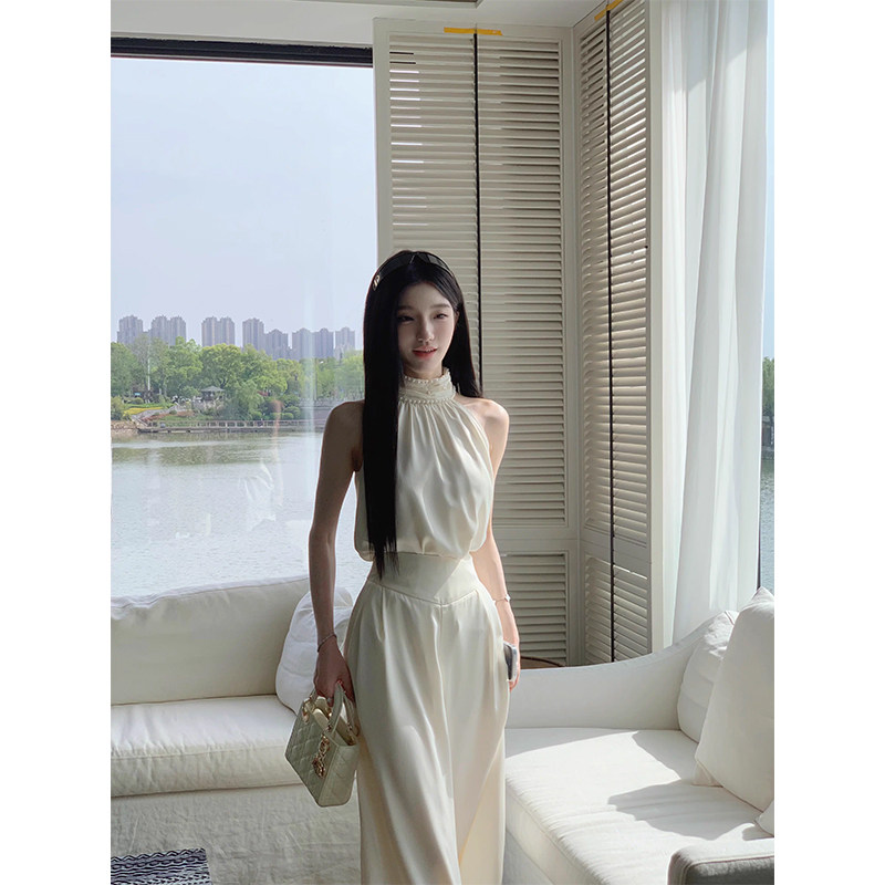 YIYIWANG 奶油密令 千金感珍珠缎面套装女精致高级上衣短裤长裤