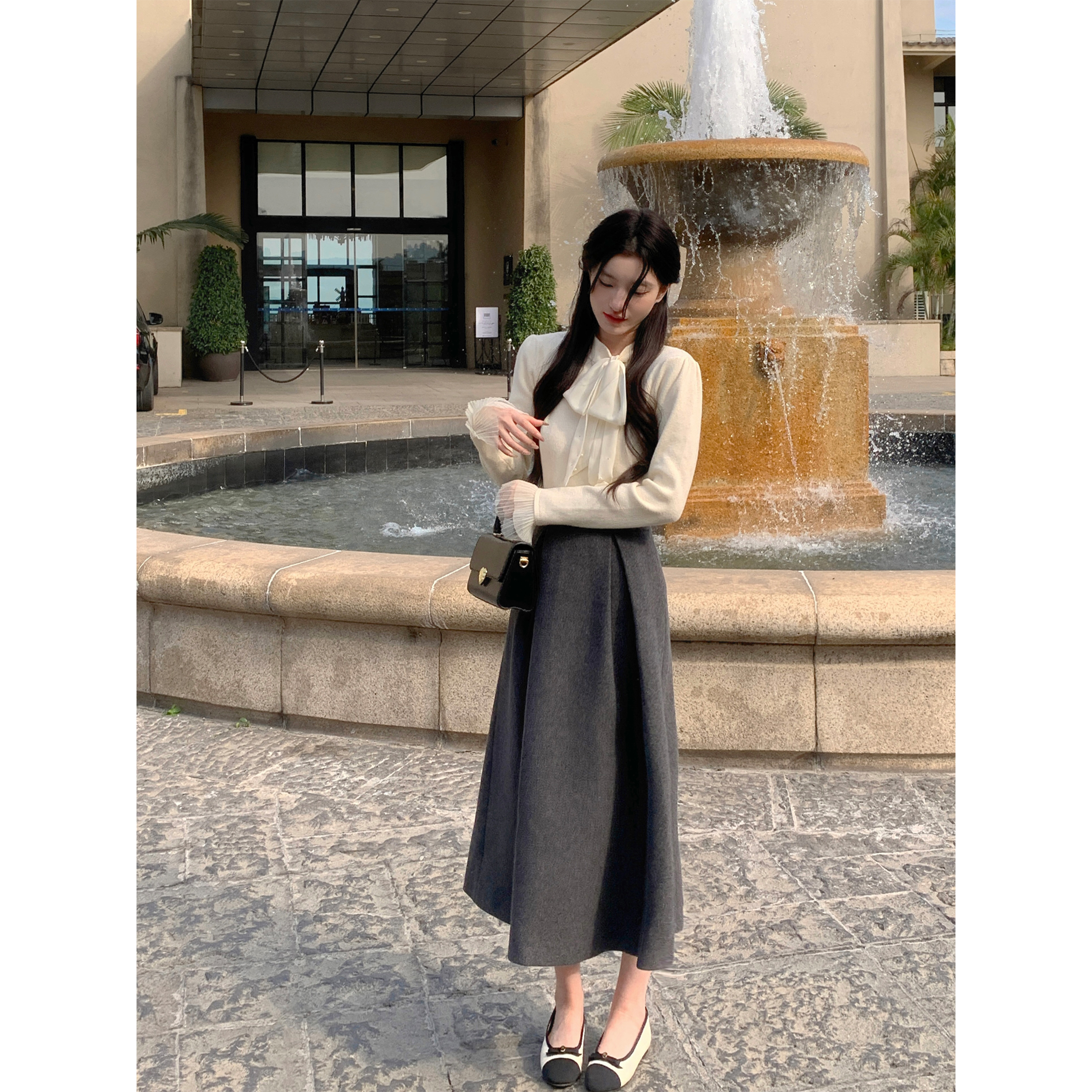 YIYIWANG显高显瘦气质薄呢伞裙