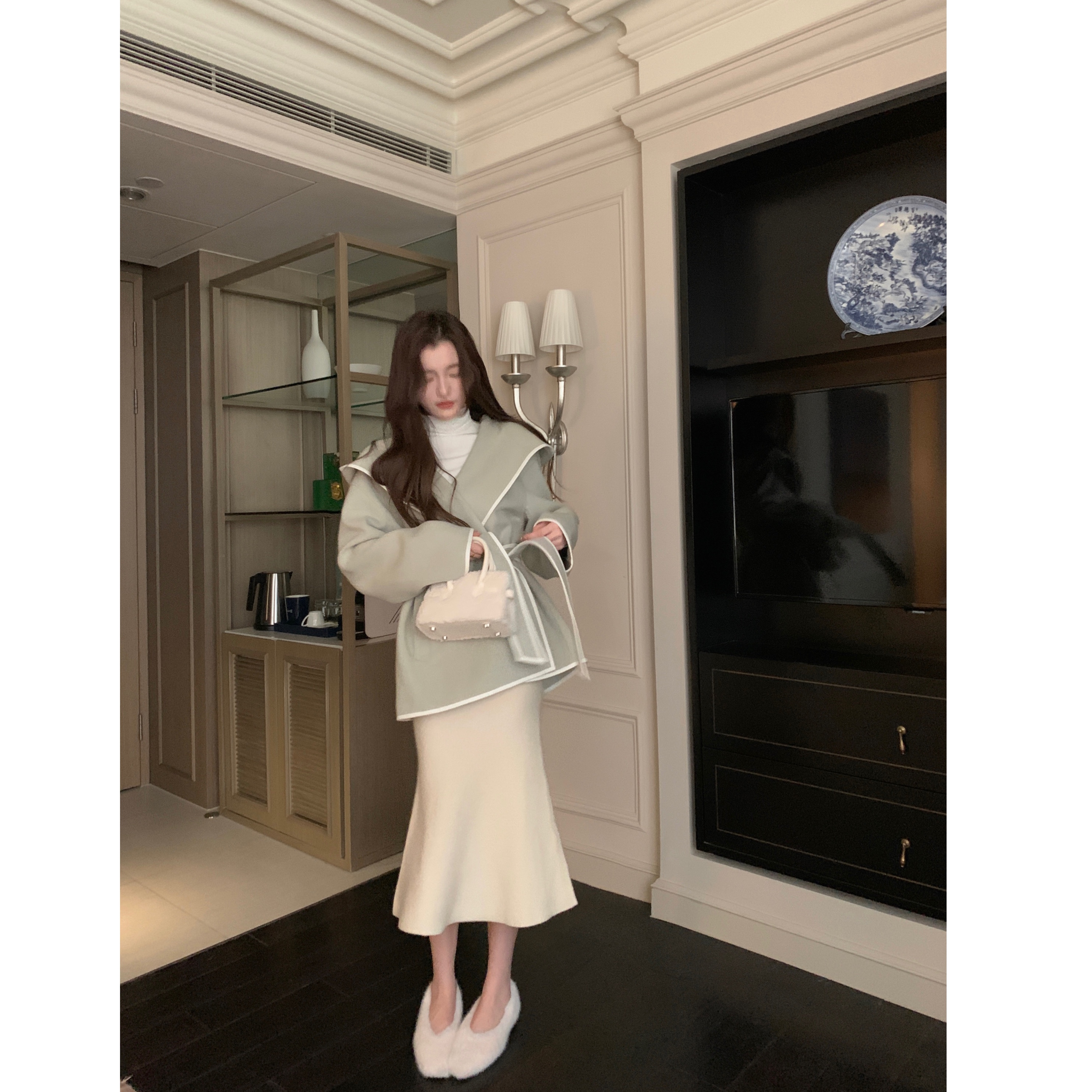 YIYI WANG 韩剧女主 2色鱼尾针织半身裙温柔百搭高腰春秋气质长裙