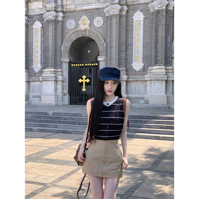 YIYIWANG藏青色针织衫套装