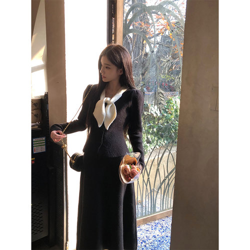 YYW汪澜的妹妹 蜜桃莫吉托 3色羊毛收腰针织开衫温柔半身裙套装女