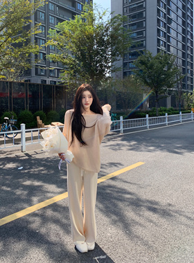 YYW汪澜的妹妹 温柔豆蔻 20羊毛系带蝙蝠袖毛感针织衫白色针织裤