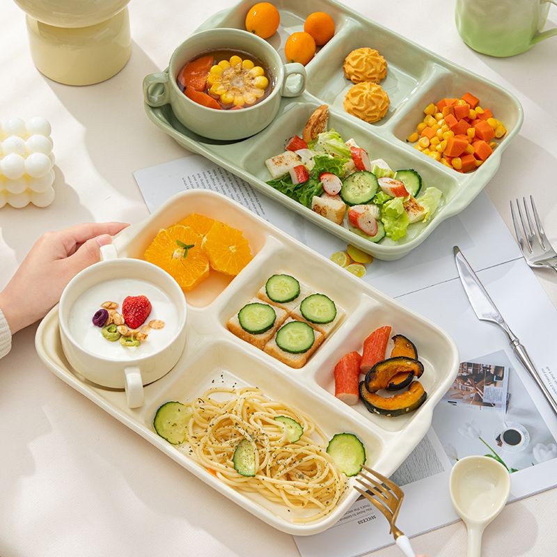 陶瓷分格餐盘微波可用一人食