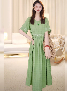 【Linda姐高端线】夏季绿色法式气质收腰气质中长款裙AS4LJS1298