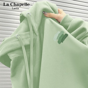 加绒加厚外套宽松慵懒风帽衫 拉夏贝尔绿色卫衣女秋冬2026新款 爆款