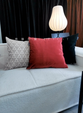 晚睡的猫亮面绒圣诞红新年红正红抱枕沙发靠枕法式美式丝绒