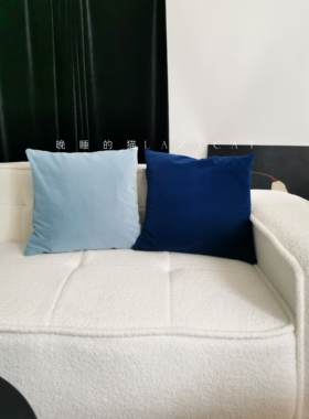 晚睡的猫复古克莱因蓝婴儿蓝抱枕沙发靠枕斯德哥尔摩法式美式丝绒