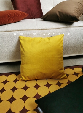 晚睡的猫姜黄色复古金色天鹅绒丝绒抱枕沙发靠垫复古美式法式中古