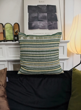 晚睡的猫绣花编织复古圣诞绿抱枕靠枕丝绒美式中古风丝绒