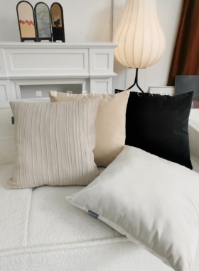 晚睡的猫浅卡其色奶茶色现代简约抱枕靠枕焦糖法式美式中古风