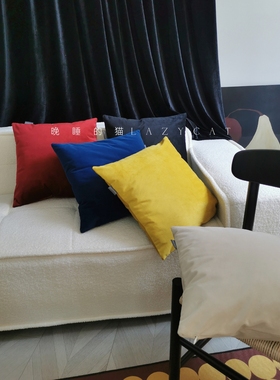 晚睡的猫复古法式克莱因蓝多巴胺氛围抱枕沙发靠枕法式美式丝绒