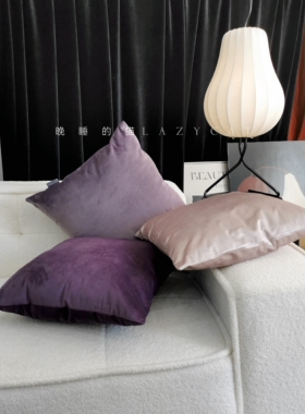 RYKALYSS复古法式紫色红丝绒黑丝绒抱枕沙发靠枕方枕