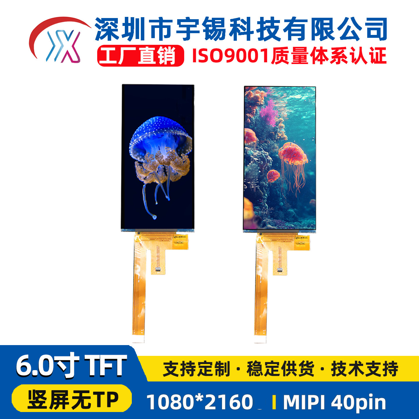 6寸1080*2160阳光可视竖屏全视角800高亮MIPI液晶显示屏模组