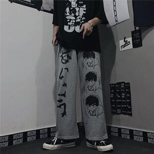 Spring retro trend printed trousers student loose sweatpants