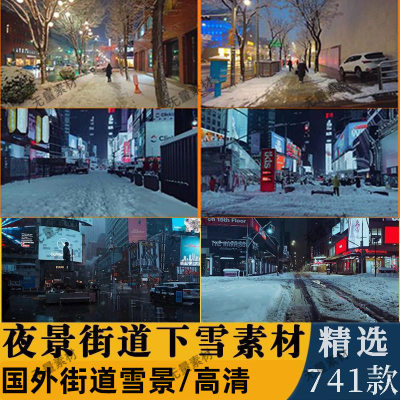 国外城市街道雪景下雪人流车流随拍夜景剪辑短视频自媒体高清素材