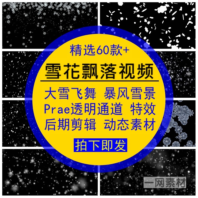 雪花飘落视频素材暴风下大雪飞舞雪景特效果prae透明通道动态高清