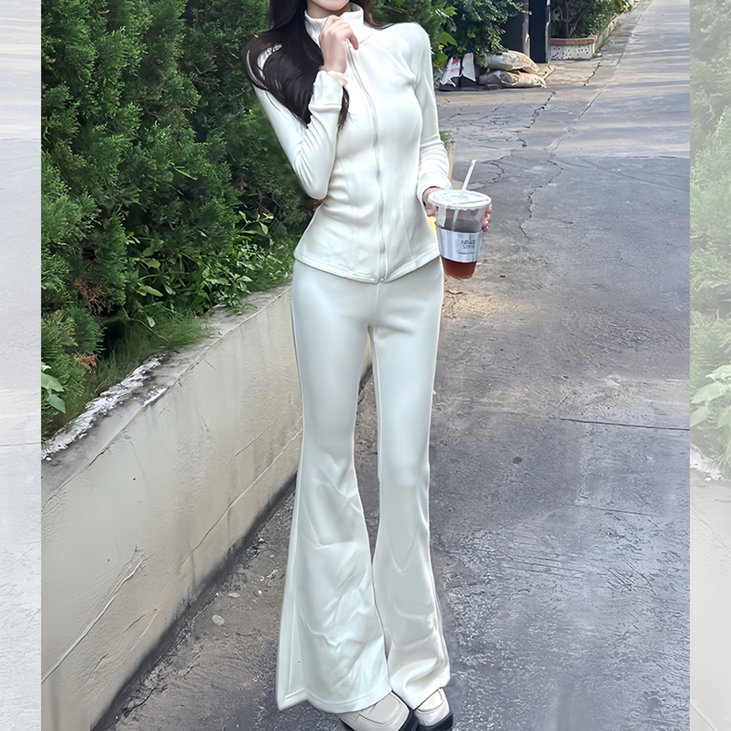 韩式休闲运动拉链加厚保暖显瘦外套2025冬季德绒气质长袖辣妹套装