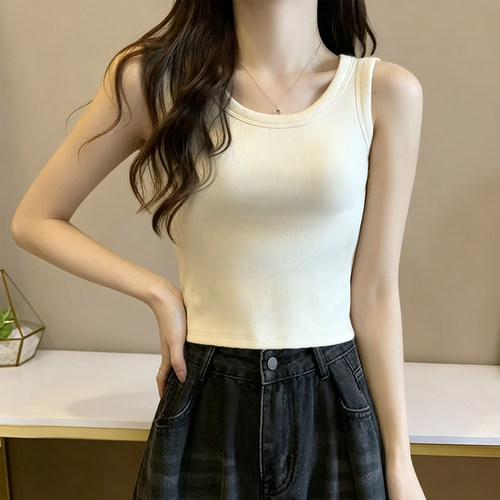 棉质遮副乳宽肩吊带背心女士2026夏季无袖T恤修身美背短款小上衣