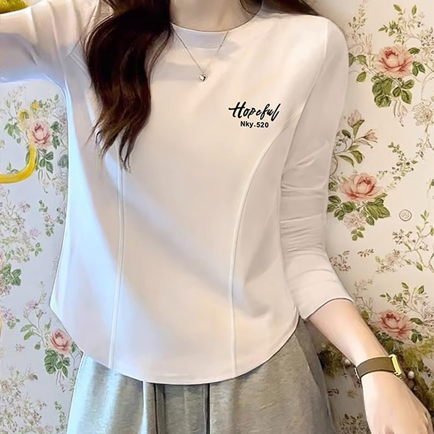 韩版白色长袖T恤女棉质2026春装鱼骨显瘦不规则下摆打底白色上衣,女装/女士精品,T恤,淘宝优惠券,粉丝福利购,淘宝优惠卷