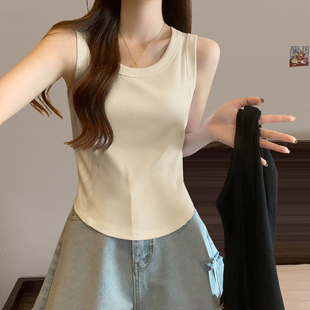 吊带无袖背心女纯棉2025夏季新款小众不规则宽肩带短款显瘦小上衣