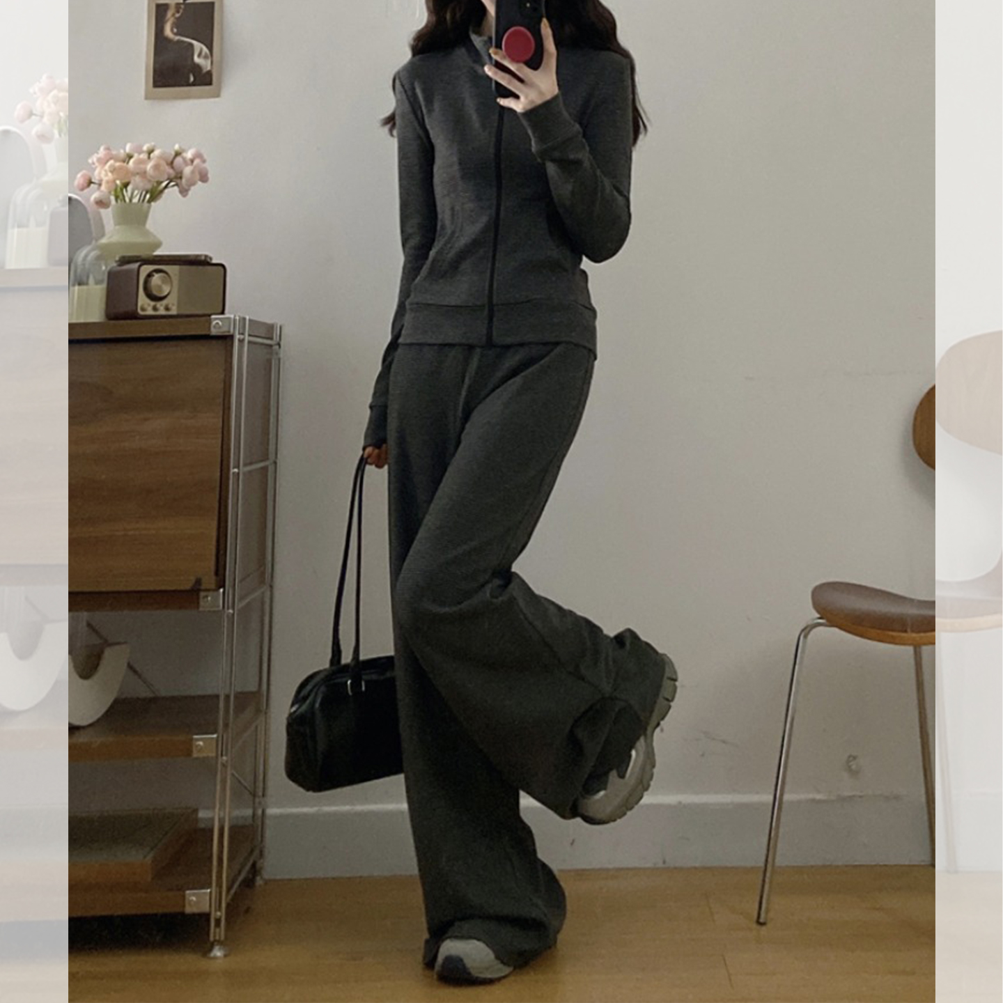 时尚立领休闲运动服套装女士2025秋季新款设计感修身显瘦卫衣长裤