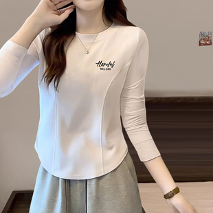 简约白色长袖小个子T恤女2025秋季显瘦小众不规则下摆打底衫上衣