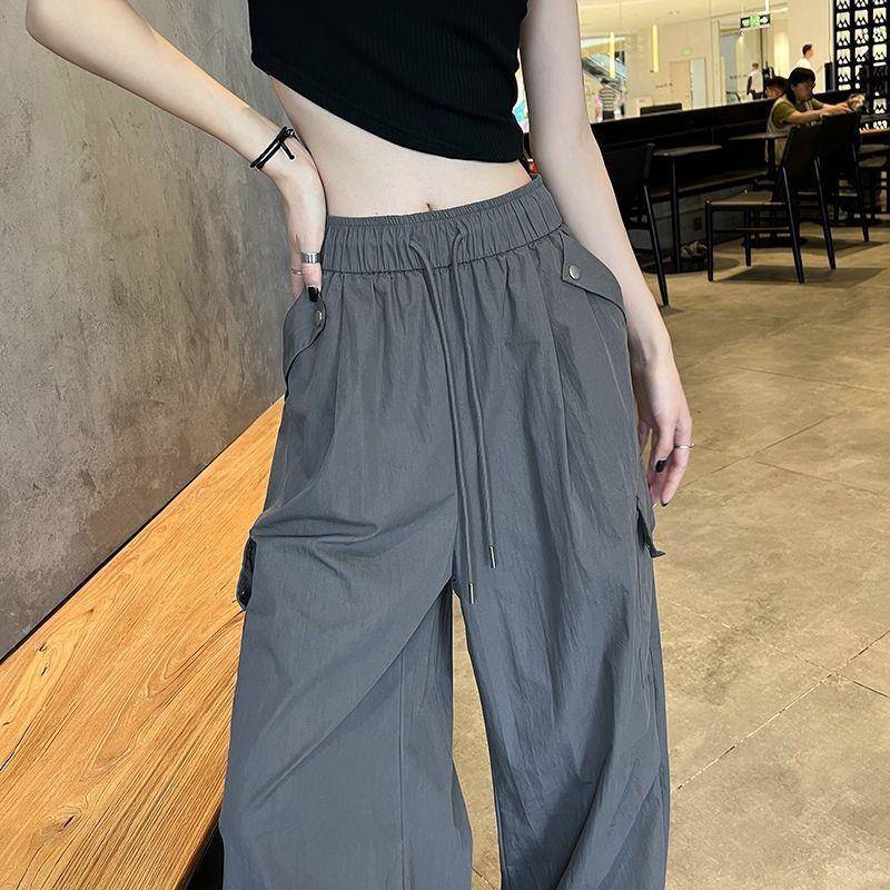 2025夏季新款美式速干工装裤女装薄款宽松高腰直筒休闲运动运动裤