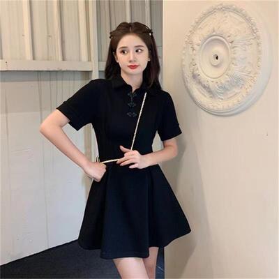 黑色连衣裙子2024新款女小个子改良旗袍气质小黑裙国风夏季新中式