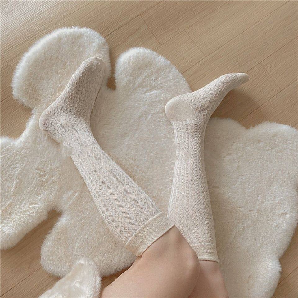 立体麻花白色jk袜子女中筒春夏新款韩版百搭学院风小腿袜甜美ins