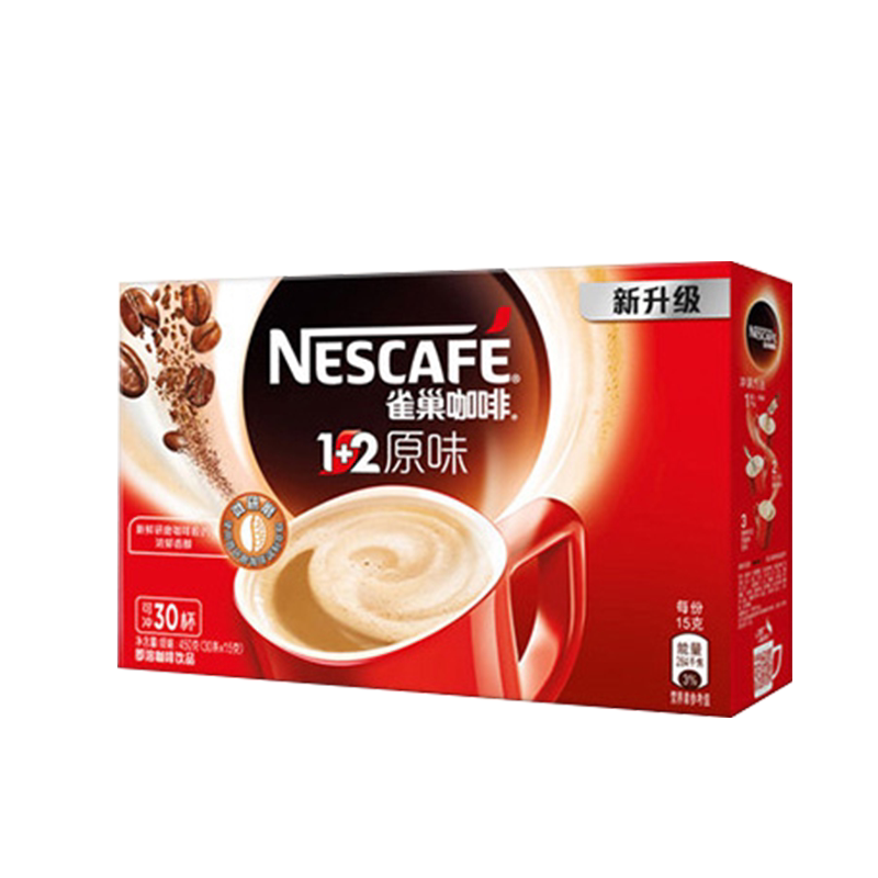 雀巢咖啡1+2奶香拿铁特浓低糖醇香饮品30条杯无蔗糖原味意式固体