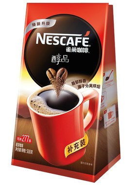 雀巢速溶咖啡醇品袋醇500g可充277杯无蔗糖黑咖啡冲调袋装补充装
