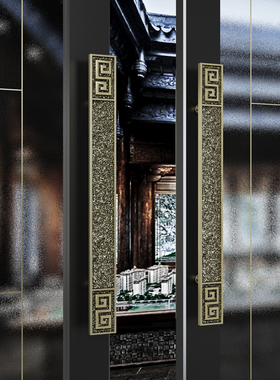中式防古铜玻璃门拉手定制酒店包厢商铺推拉艺术门木门长把手黑色