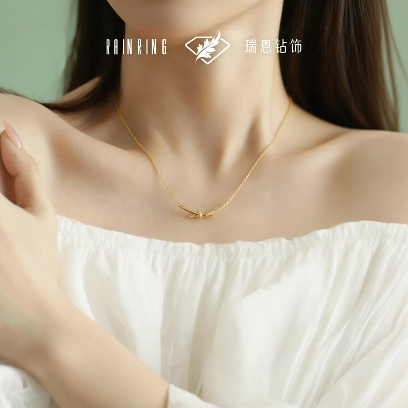 瑞恩钻饰蝴蝶结天然真钻钻石项链锁骨链送女友情侣送礼物官方正品