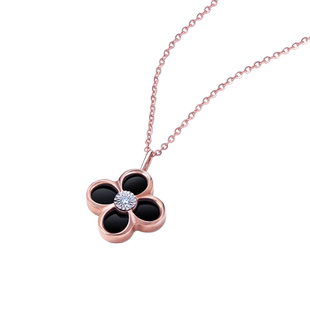 瑞恩钻饰天然真钻18k玫瑰金四叶草吊坠项链送女友新年礼物