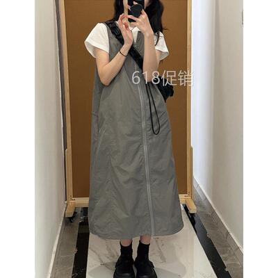 美国灰色工作服功能风格背心连衣裙的妇女与设计拉炼连衣裙胖毫米