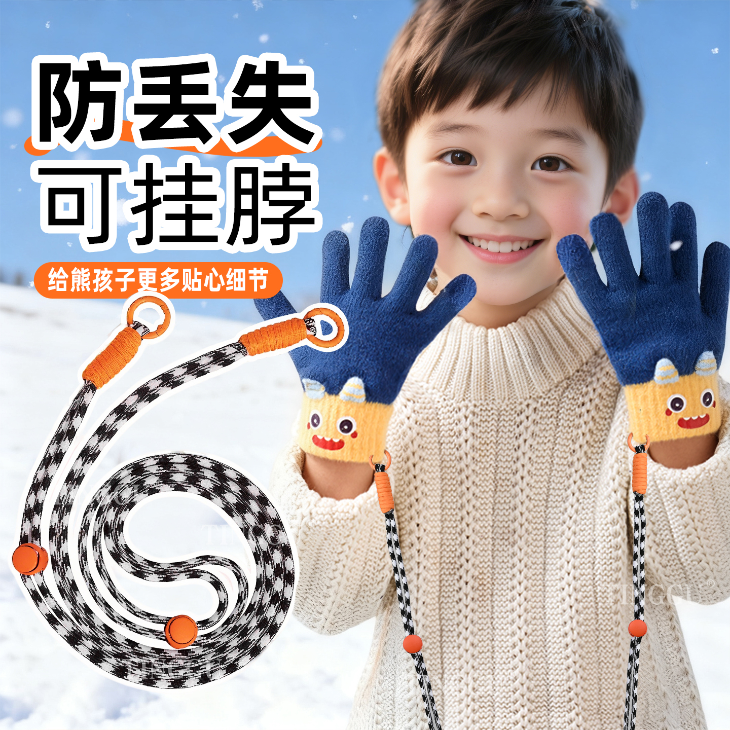 手套防丢绳冬季滑雪毛线手套挂绳