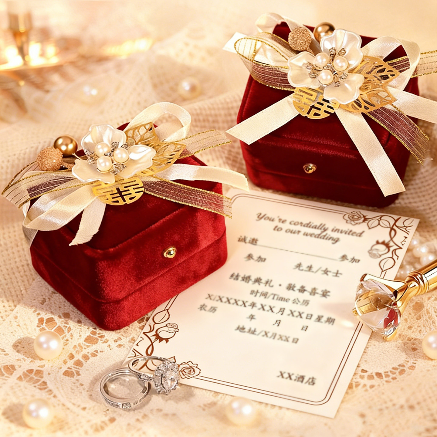 婚礼仪式戒指盒求婚一对喜嫁系列